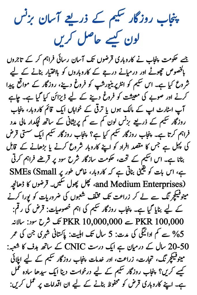 Business Loans via Punjab Rozgar Scheme